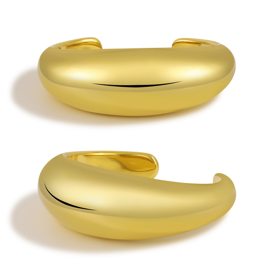 Women 999 Sterling Silver Simple Smooth Surface Golden Cuff Bracelet
