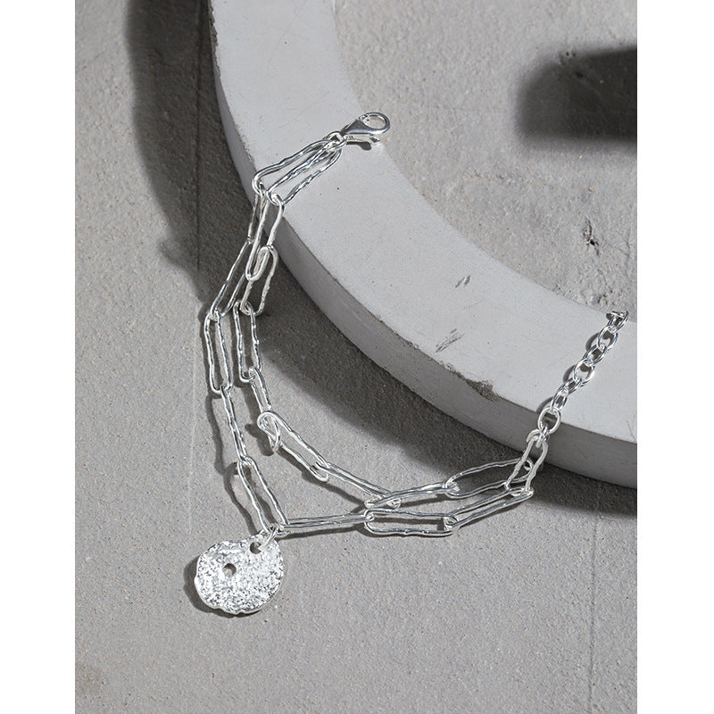 Stylish Office Double Layers Hollow Chain Lotus Leaf 925 Sterling Silver Bracelet