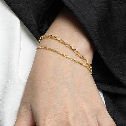 S925 Pure Silver trendy and cool starry sky double layer chain bracelet for women