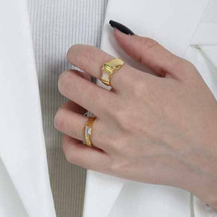 Simple Geometry CZ Rectangle 925 Sterling Silver Adjustable Ring