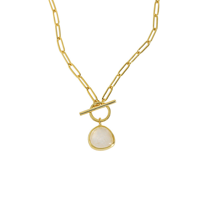 Graduation Round Natural Crystal OT Hollow Chain Necklace