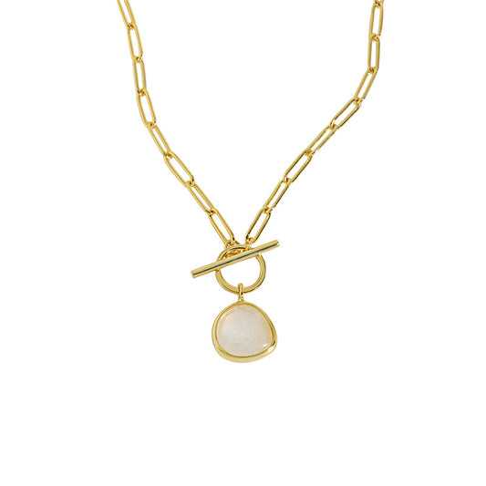 Graduation Round Natural Crystal OT Hollow Chain 925 Sterling Silver Necklace
