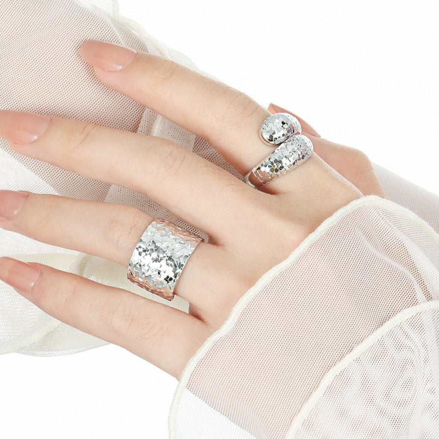 Women Fashion Mirror Painted Cross 925 Sterling Silver Adjustable Ring