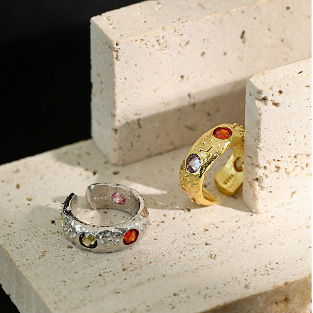 925 Sterling Silver Adjustable Ring Colourful Round CZ