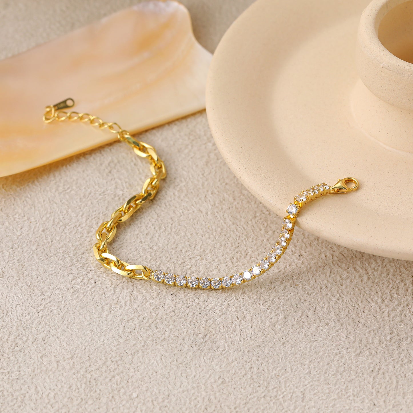 Stunning Hollow Chain  CZ Montage 925 Sterling Silver Bracelet