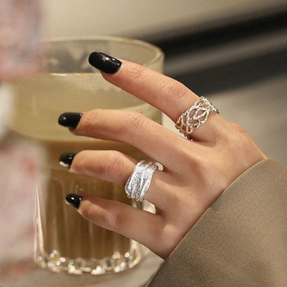 Vintage Irregular Wide Branch Texture 925 Sterling Silver Adjustable Ring