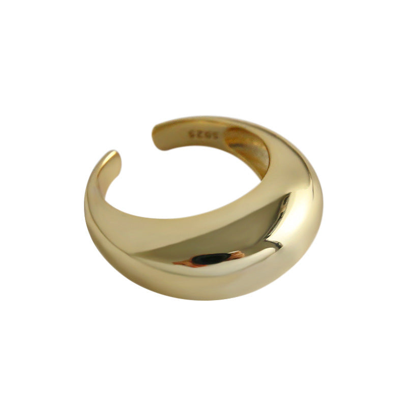 S925 pure silver chunky ring for women exaggeration elliptical smooth