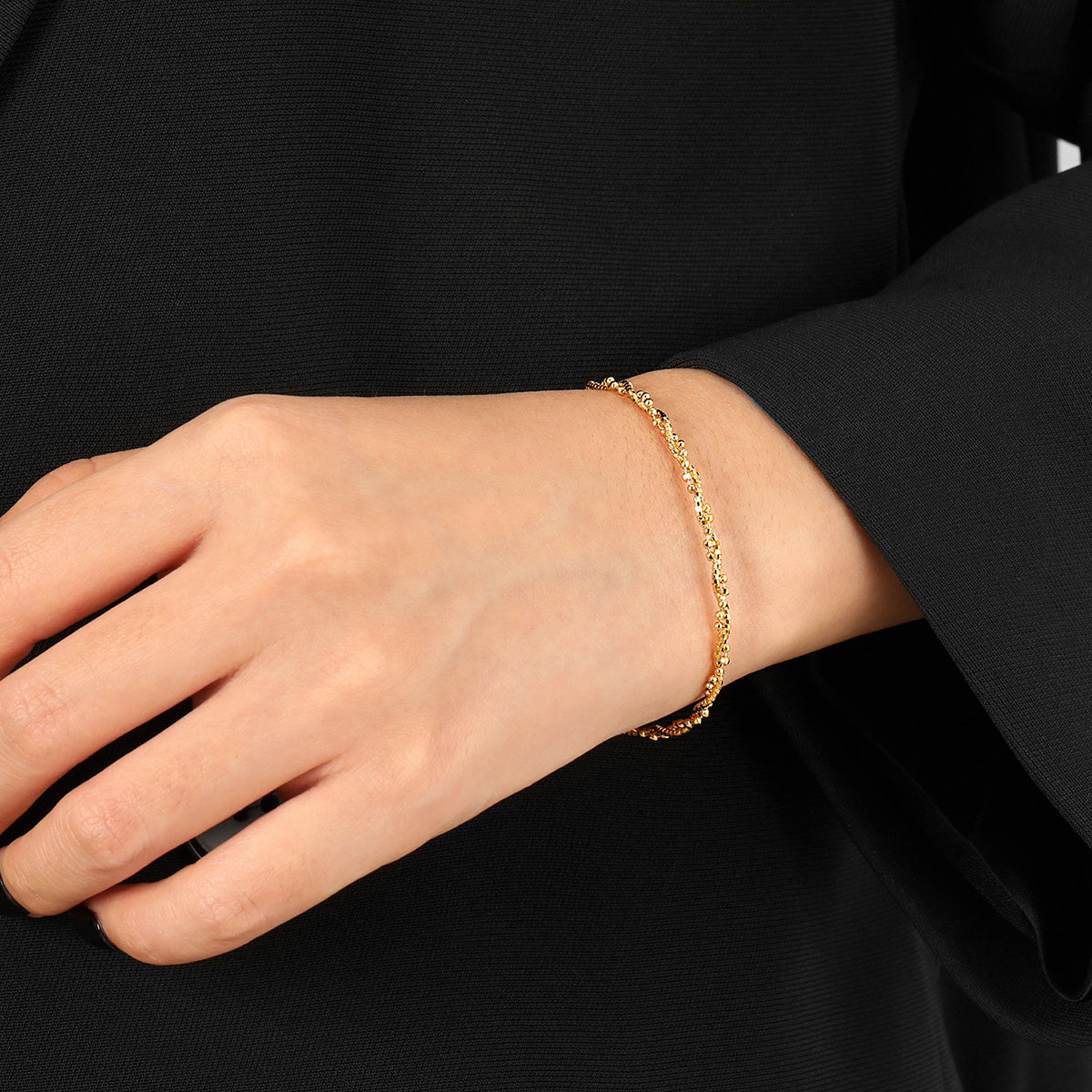 Dainty Beads Tubes Twisted Double Layers 925 Sterling Silver Bracelet