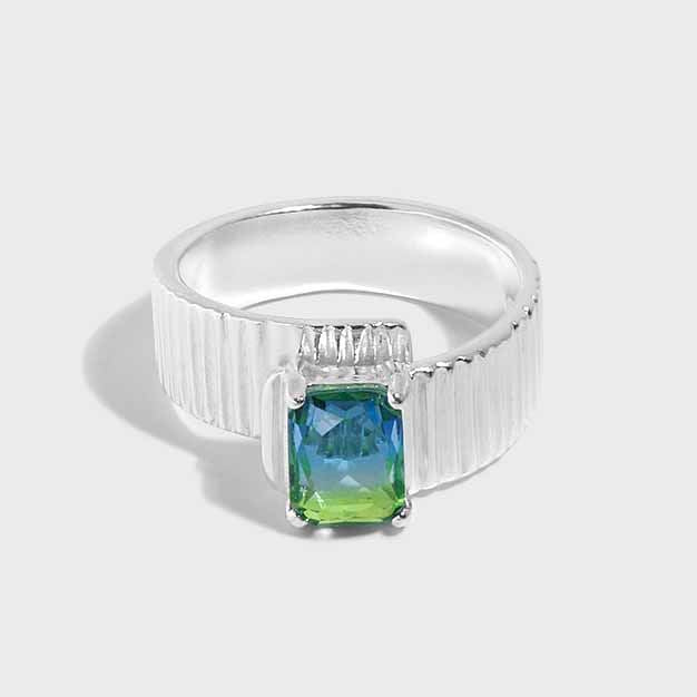 Stylish Fading Emerald Gear 925 Sterling Silver Adjustable Ring