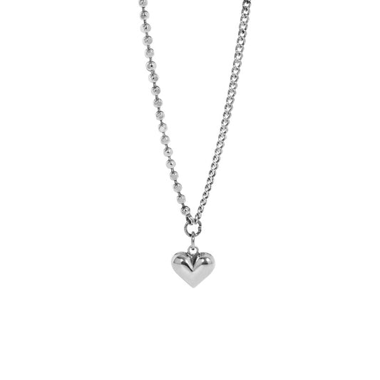 Love Heart Vintage Asymmetry Chain 925 Sterling Silver Necklace