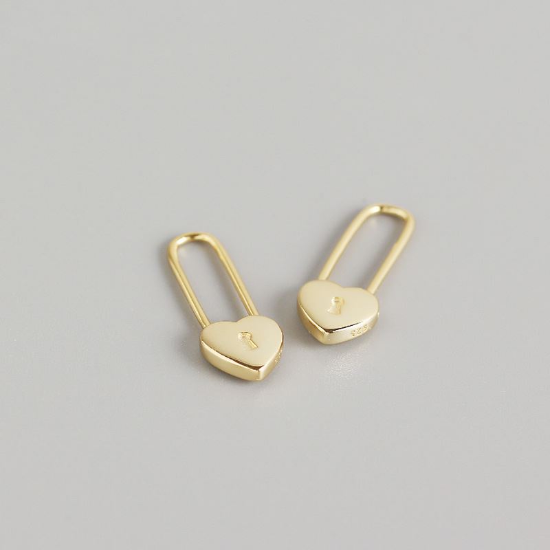 Cool Fashion Heart Lock 925 Sterling Silver Hoop Earrings