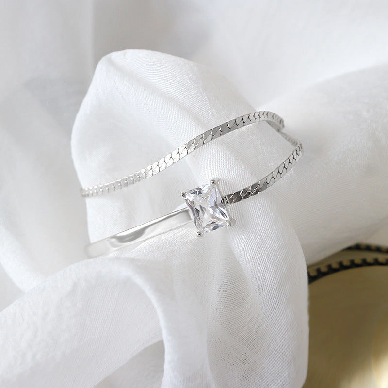 Stunning Double Layer Rectangle CZ S925 Sterling Silver Bracelet
