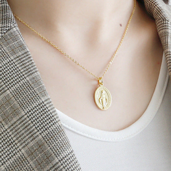 Holy Maria Ellipse Tag Letters 925 Sterling Silver Necklace