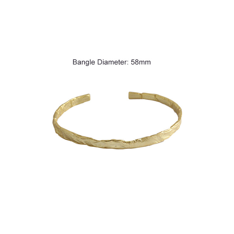 925 Sterling Silver Concave Open Bangle - Rhodium/18K Yellow Gold Plated