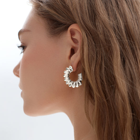 S999 Large Light  Chunky Electroforming 999 Pure Silver Statement Earrings