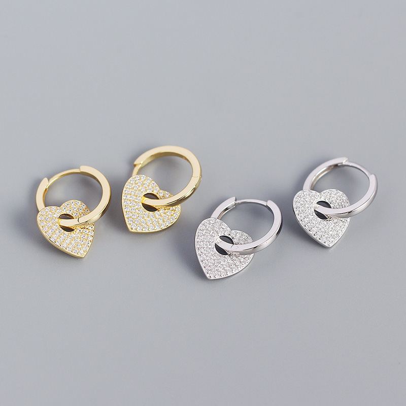 Women CZ Heart 925 Sterling Silver Hoop Earrings