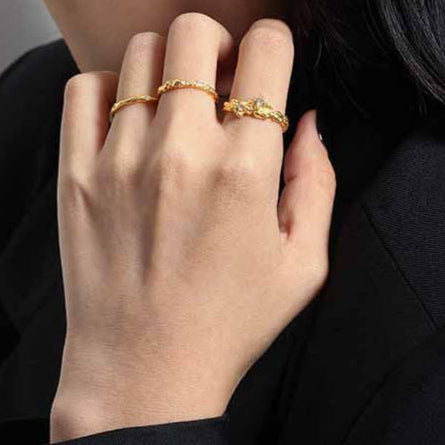 Dainty Minimalism CZ Irregular 925 Sterling Silver Adjustable Ring