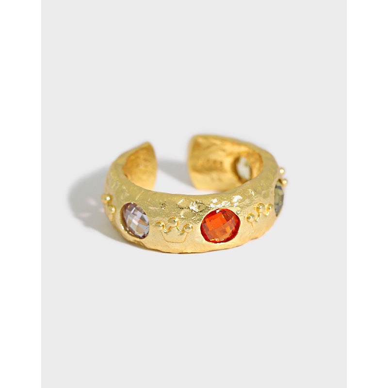 925 Sterling Silver Adjustable Ring Colourful Round CZ