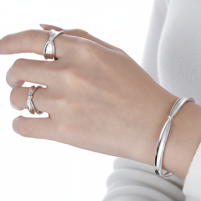 Stunning Fashion Knot 925 Sterling Silver Open Bangle