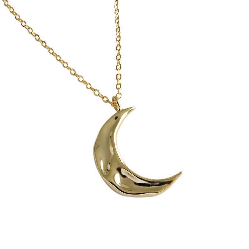 Minimalist Hammered Irregular Crescent Moon 925 Sterling Silver Necklace