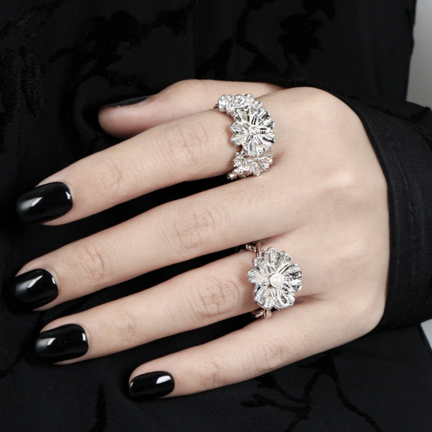 Beautiful 925 Sterling Silver CZ Flowers Adjustable Ring for her