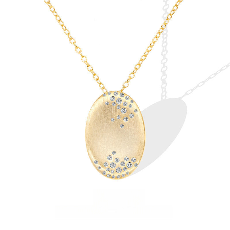 Oval Brushed Accent Stones Pendant Necklace