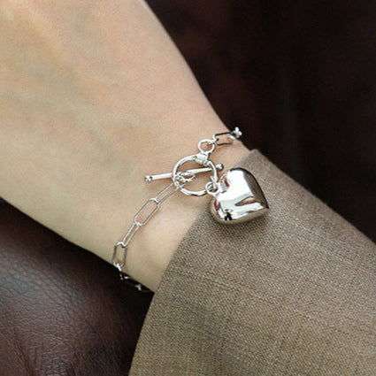 Girl Hollow Chain Heart 925 Sterling Silver Bracelet