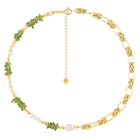 Stunning 925 Sterling Silver Necklace with Natural Pearl Peridot Fashion Forward Sweet Patchwork