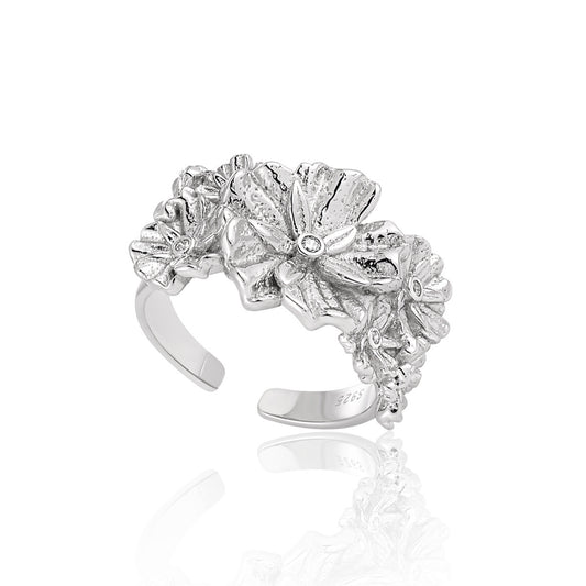 Beautiful 925 Sterling Silver CZ Flowers Adjustable Ring for her