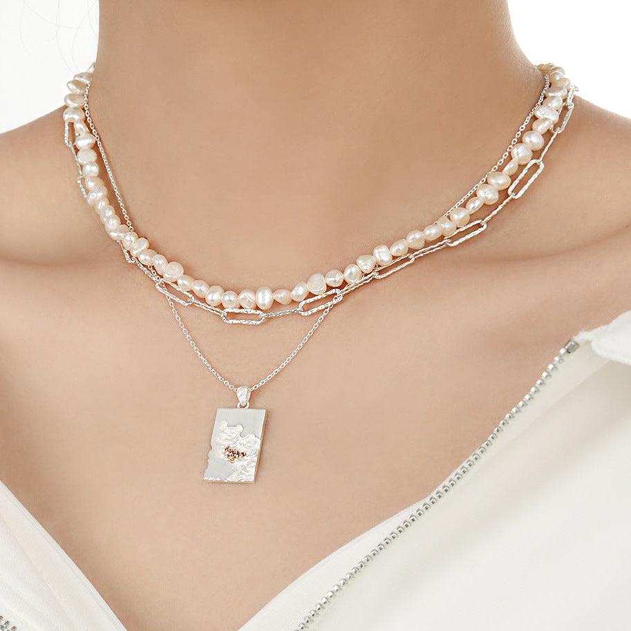 Unique Hammered Name Tag Silver 925 Sterling Silver and Gold Pendant Necklace