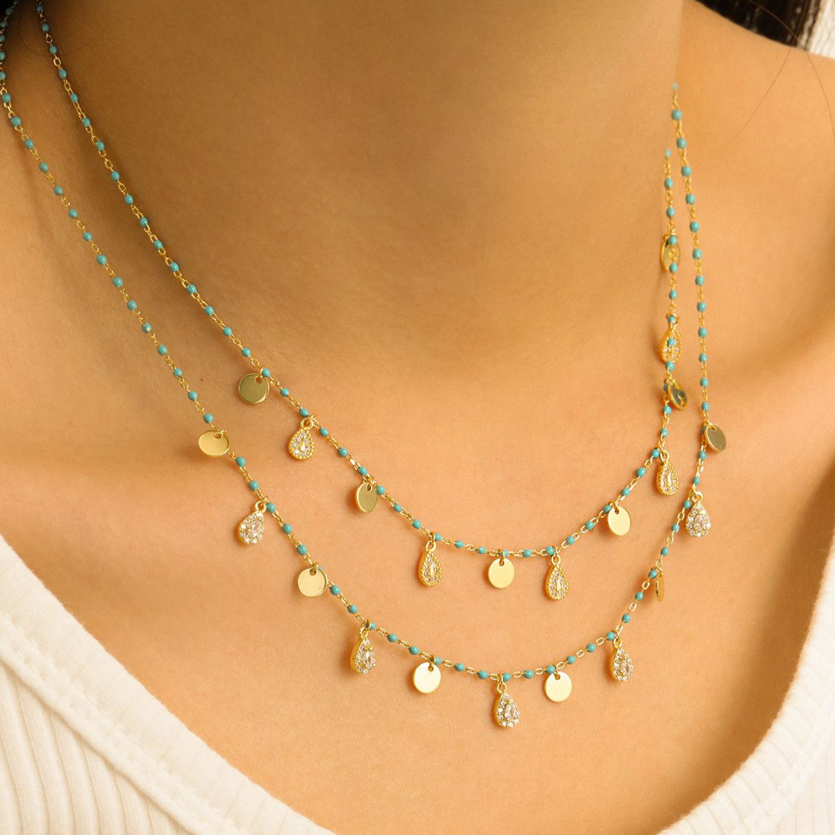 Beautiful Waterdrop CZ 925 Sterling Silver Blue Enamel Necklace