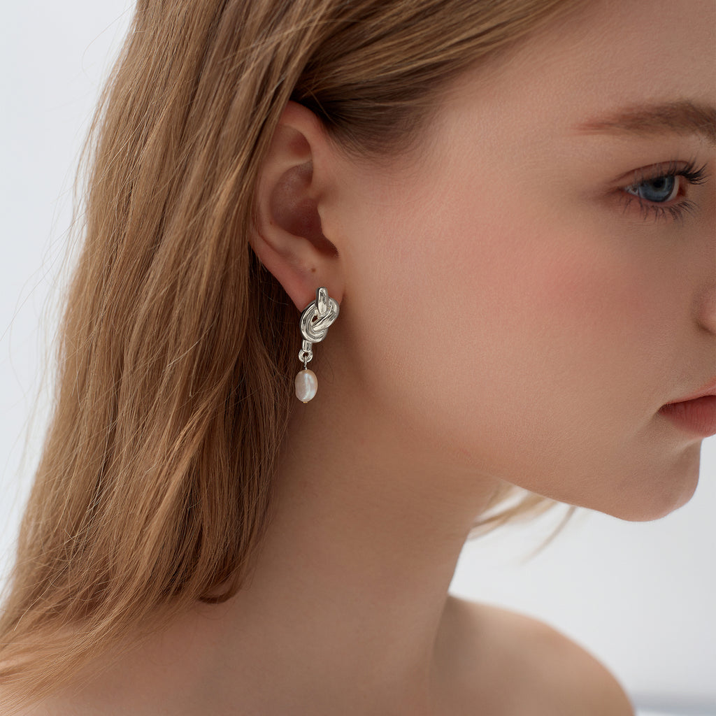 Fine Jewellery Natural Pearl Knot 999 Sterling Silver Large Light  Dangling Earrings