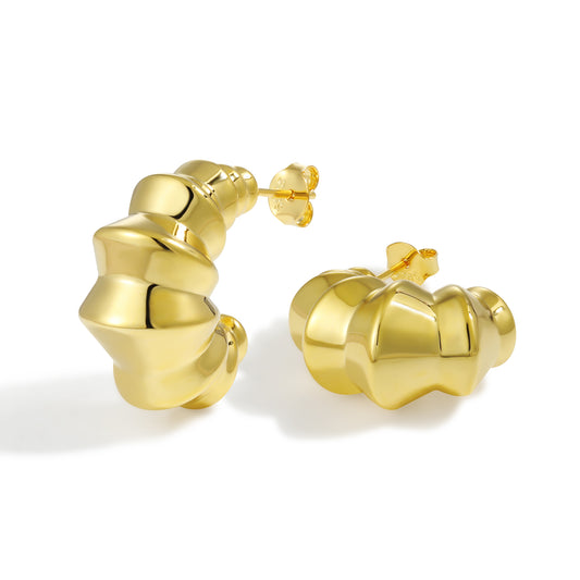Chunky Geometry Irregular C Shape 925 Sterling Silver Stud Earrings