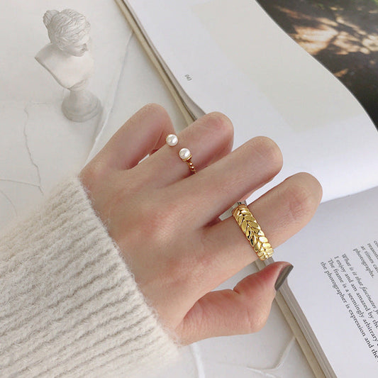 Fashion Wheat Twisted Pattern 925 Sterling Silver Adjustable Ring