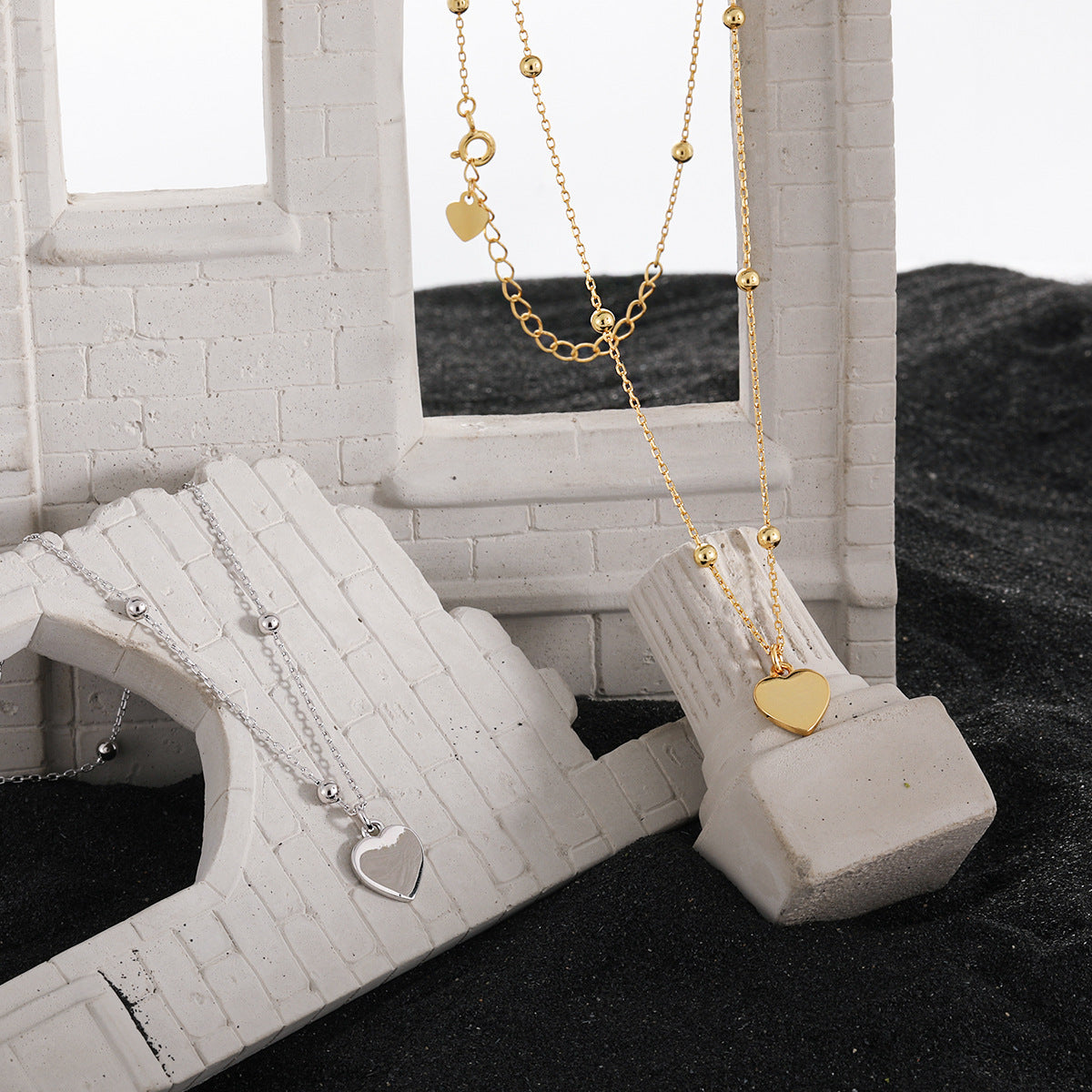 Curb Chain Heart 925 Sterling Silver Necklace, 18K Gold Plated