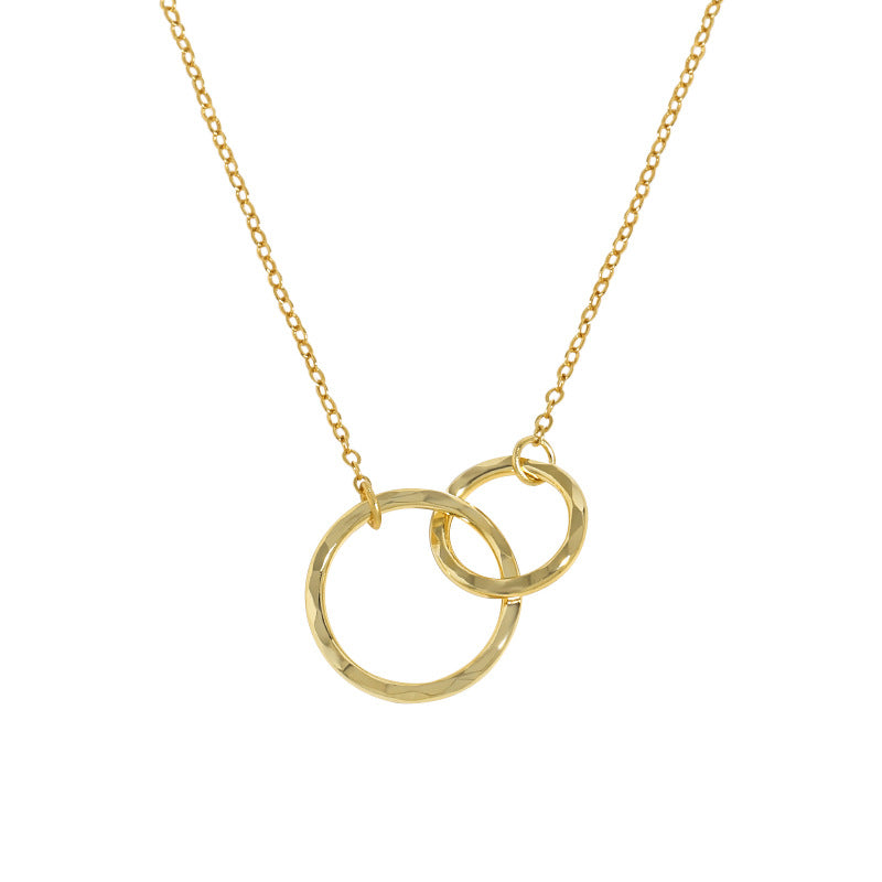 Elegant exquisite double interlocking circular ring texture S925 sterling silver necklace for women