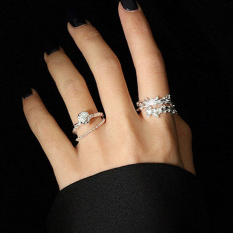 Stylish Fashion Double Layer Beads 925 Sterling Silver Adjustable Ring