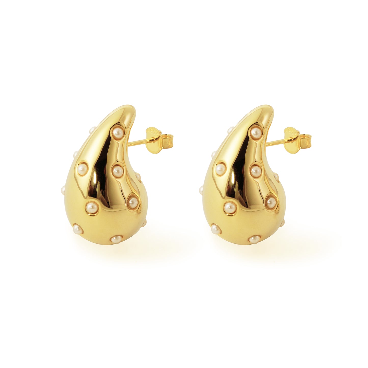 Solid 999 Sterling Silver Mini Shell Pearls Waterdrop Stud Earrings