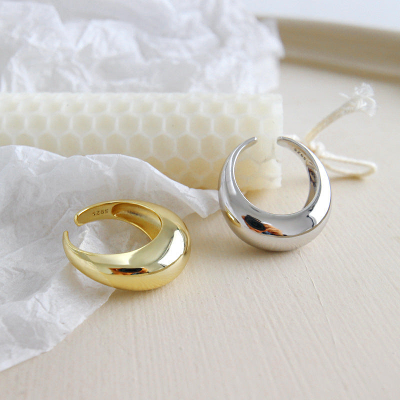 S925 pure silver chunky ring for women exaggeration elliptical smooth