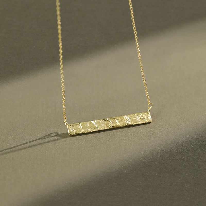 Hammered Rectangle Tag Bar 925 Sterling Silver Necklace, 18k gold/Rhodium