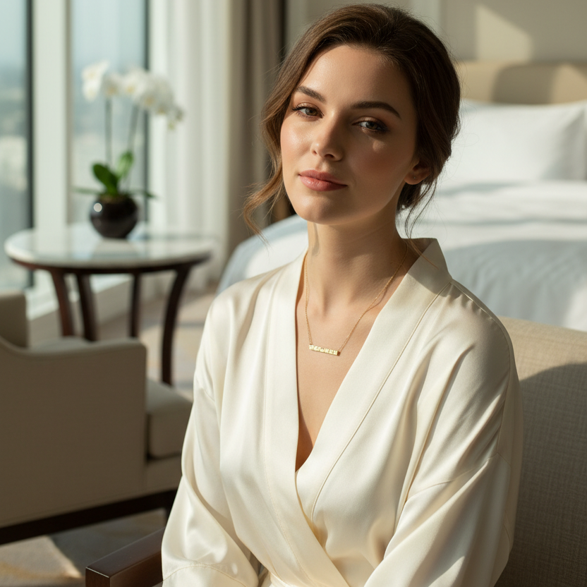 Hammered Rectangle Tag Bar 925 Sterling Silver Necklace, 18k gold/Rhodium