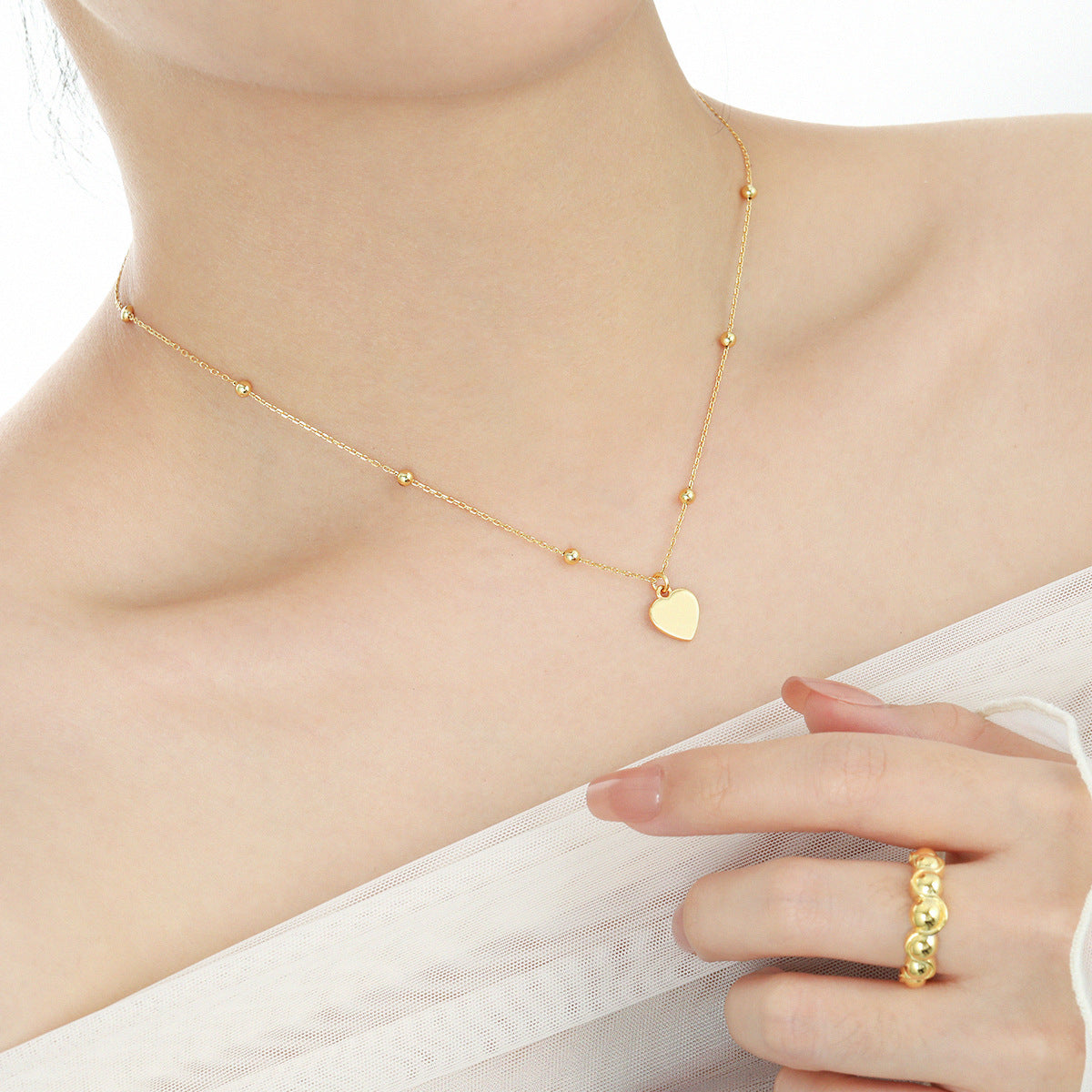 Curb Chain Heart 925 Sterling Silver Necklace, 18K Gold Plated