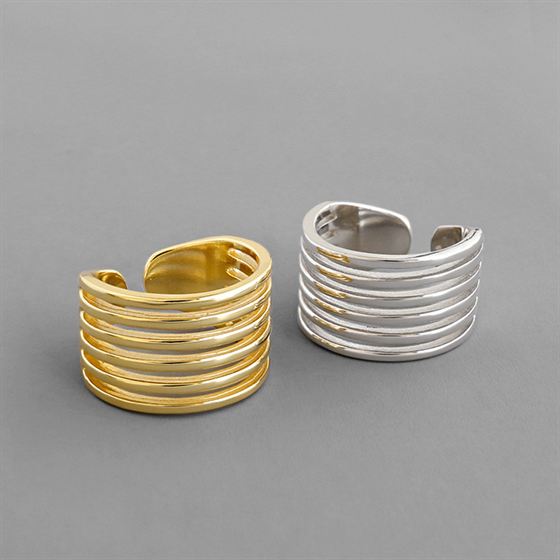 Minimalism Multilayer Lines 925 Sterling Silver Adjustable Ring