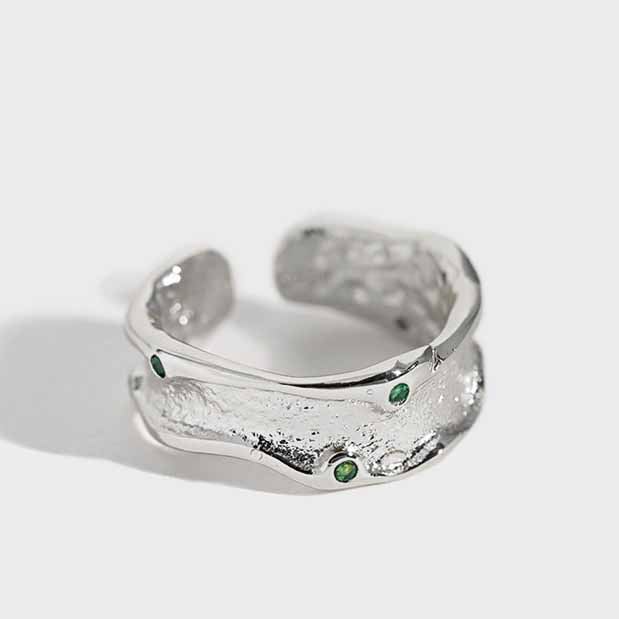 Minimalism Stylish Green CZ 925 Sterling Silver Adjustable Ring