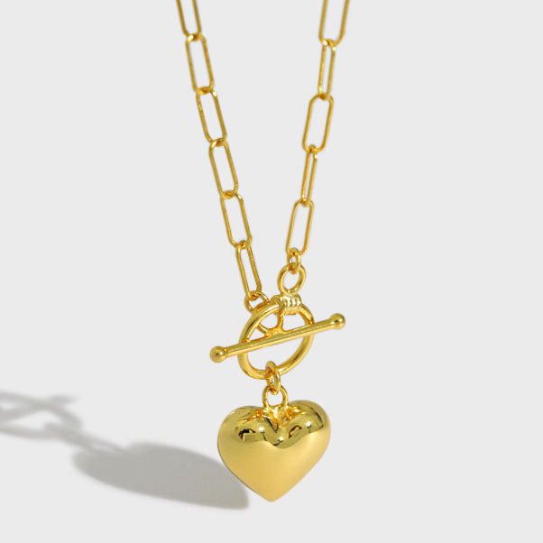 Women Heart T-Bar Hollow Chain OT 925 Sterling Silver Necklace