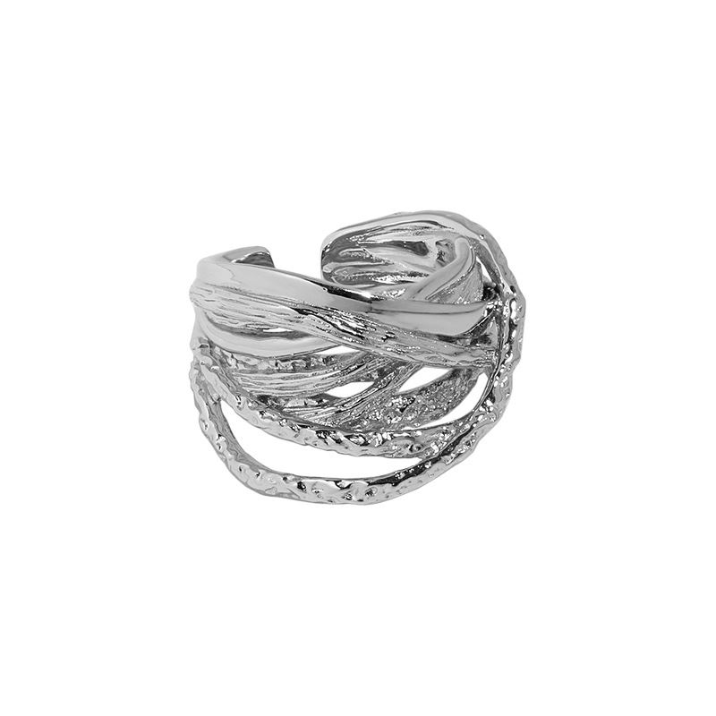 Chunky 925 Sterling Silver Fashion Irregular Lines Cross Wide Adjustable Ring