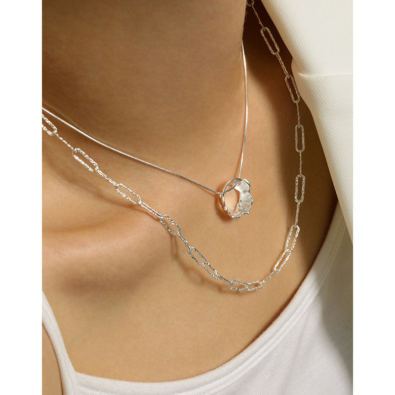 Cool and minimalist style, hammered hollow S925 pure silver necklace