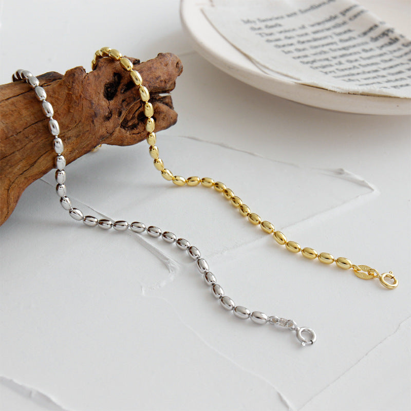 S925 sterling silver oval bead chain bracelet