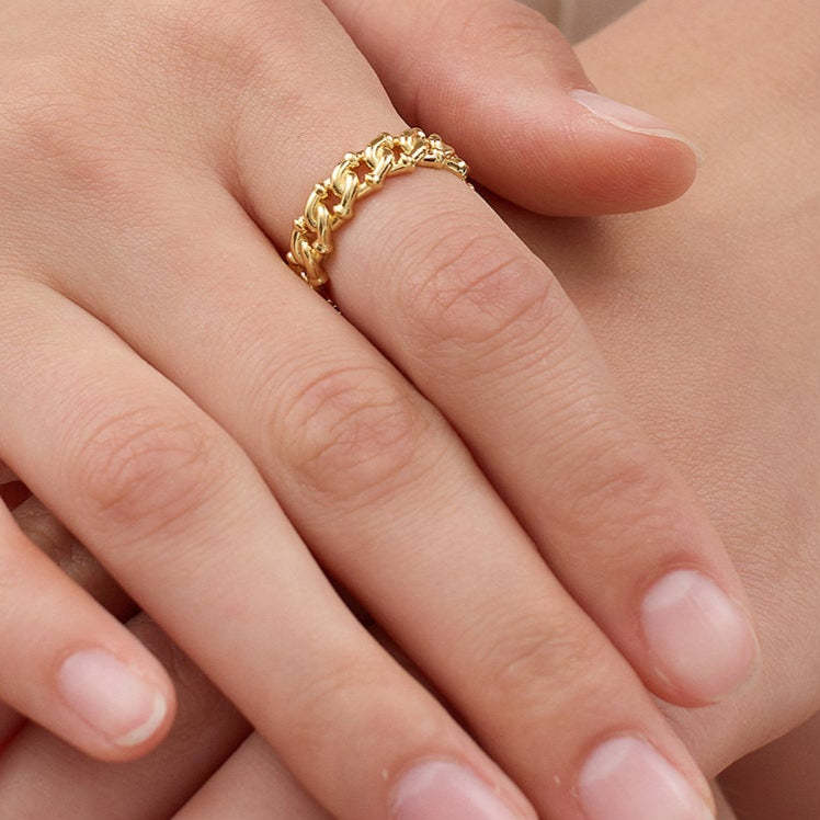 Fine Jewellery 925 Sterling Silver Yellow Gold Curb Chain Ring