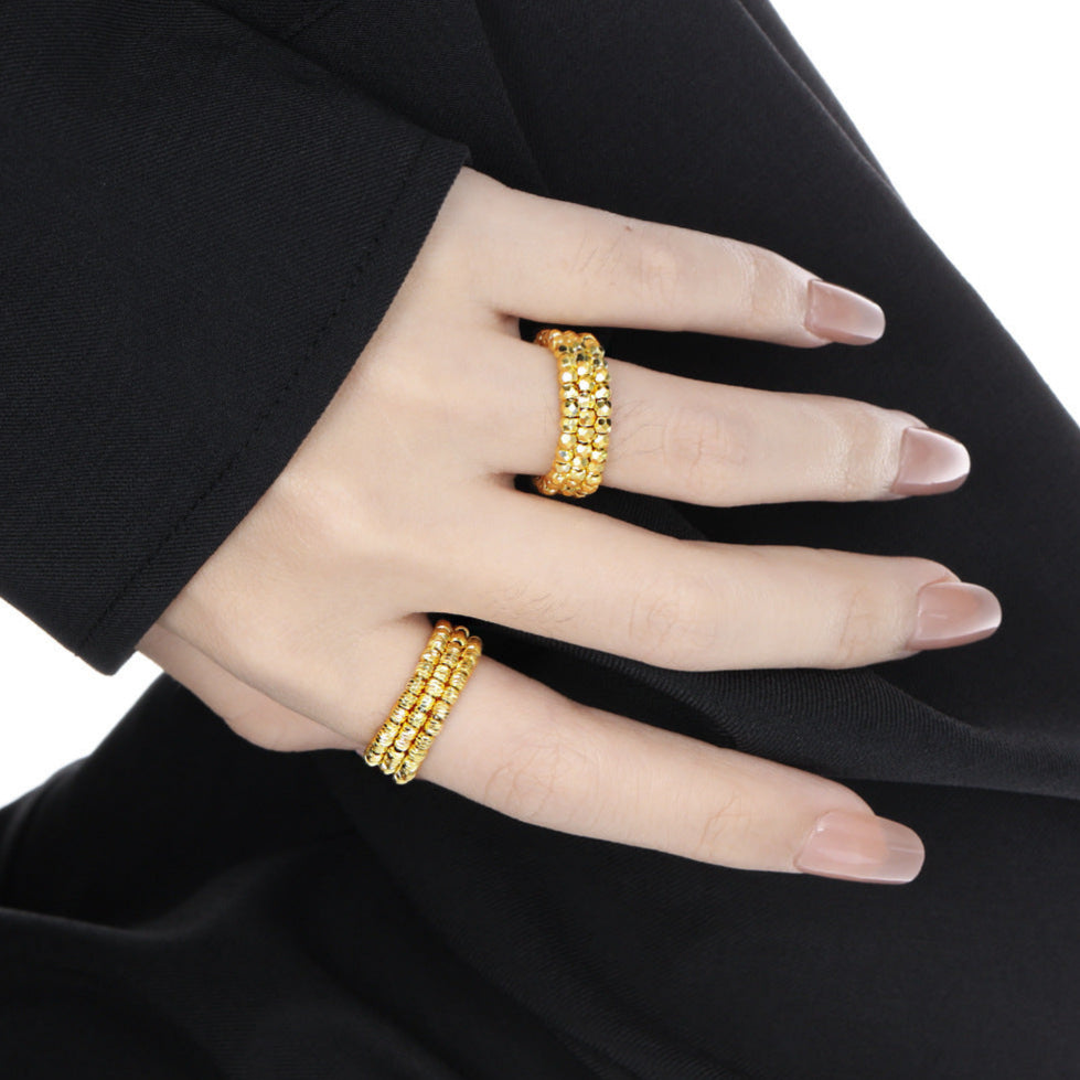 Triple Layers Rhombus Beads 925 Sterling Silver Adjustable Ring